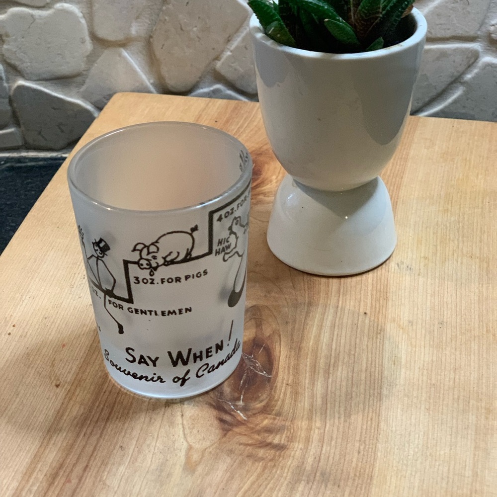 HAZEL ATLAS | Frosted Humorous Vintage Shot Glass